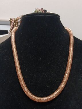 Sparkly Champagne Austrian Crystal Infinity Necklace in Rosetone (20-22 Inches)